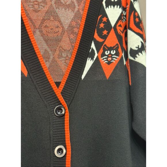 NWOT UNIQUE VINTAGE HALLOWEEN PUMPKIN ARGYLE BLACK CARDIGAN WOMEN'S XXL - Picture 5 of 12